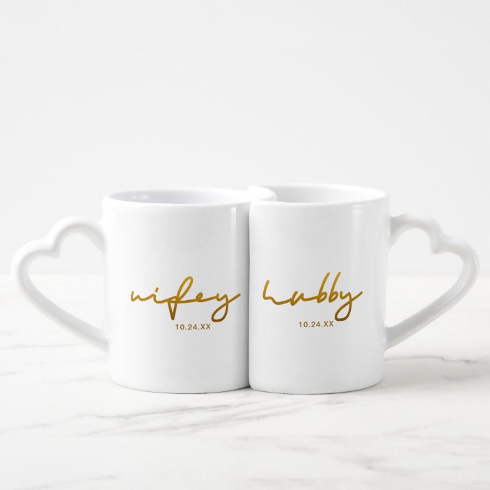 Hubby Wifey Couples Matching Mugs for Husband and Wife His Hers Valentines Gift