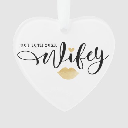 Wifey | Black &amp; Gold Script Newlyweds Monogram Ornament