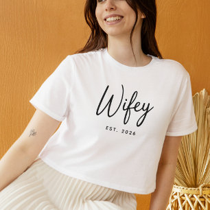 Wifey Black Script Typography Established Year T-Shirt