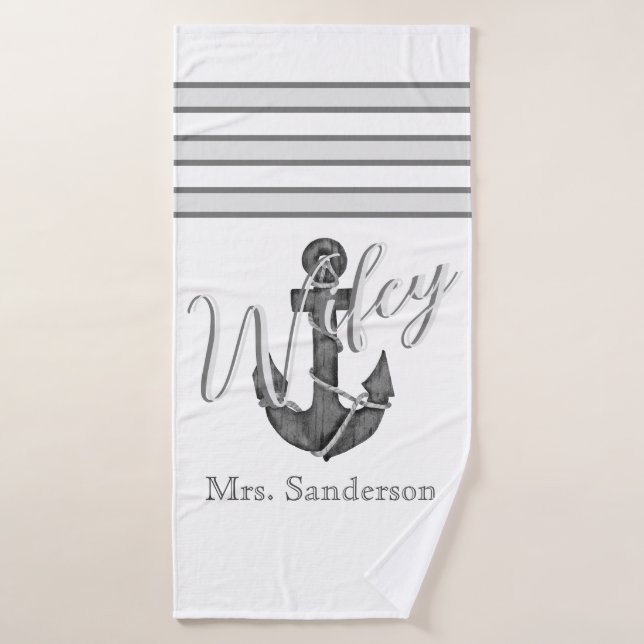 Wifey Bride Nautical Silver Gray  Anchor  Bath Towel (Bath Towel)