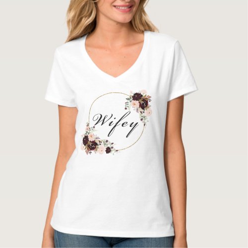 Wifey Burgundy Floral Watercolor Shirt