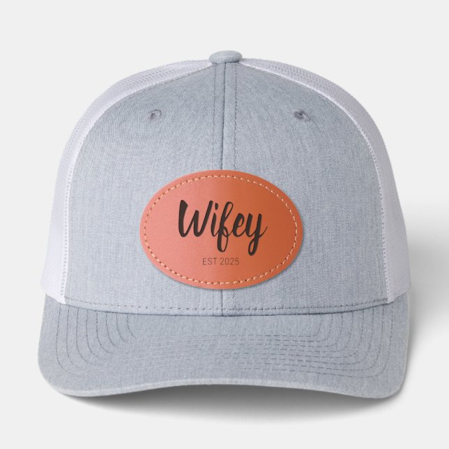 Wifey Custom Gold Bride, Fiance Gift Leather Patch Hat (Front)
