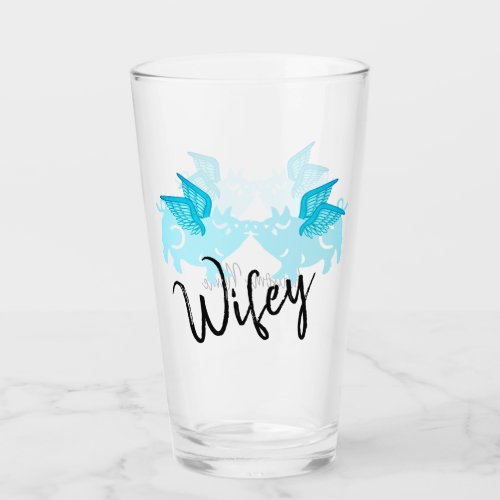 Wifey Cute Flying Pigs with Wings Teal Blue black Glass