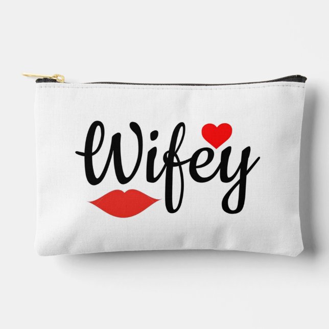 Wifey Elegant Script Red lips & Heart Accessory Pouch (Front)