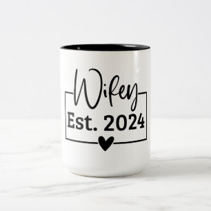 Wifey Est 2024 Black Script Newlywed Personalized Two-Tone Coffee Mug