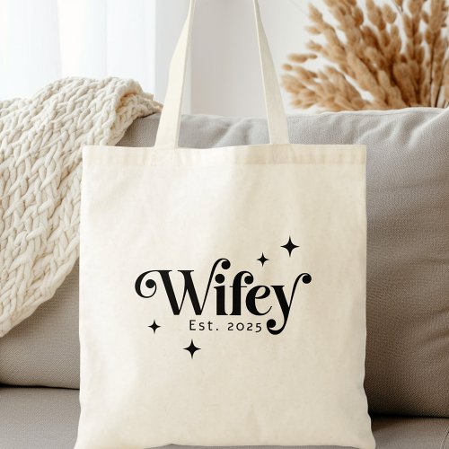 Wifey Est year any color elegant retro font Tote Bag