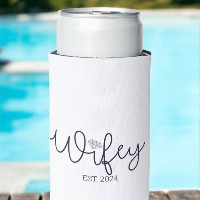 Wifey Est. Year / Bridal White Slim/ Wedding  Seltzer Can Cooler (Creator Uploaded)
