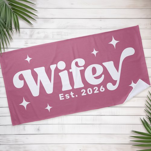 Wifey Est year or name retro font any color Beach Towel