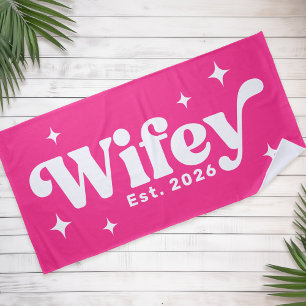 Wifey Est year or name retro font any color Beach Towel