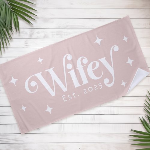 Wifey Est year or name retro font blush pink white Beach Towel