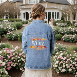 Wifey Fall Bridal shower Leaves Weddings Autumn Denim Jacket