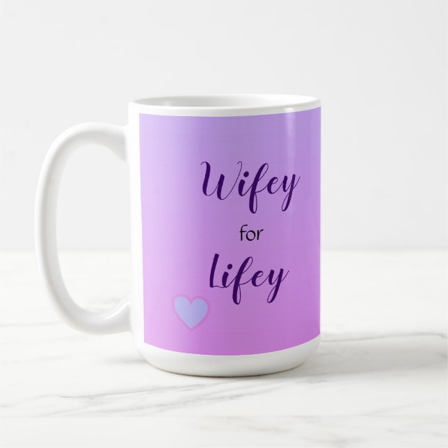 Wifey for Lifey Pink and Lilac Obmre Background Coffee Mug (Left)