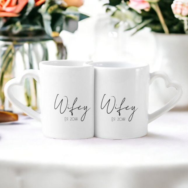 Wifey Gay Wedding Personalized Established Year Coffee Mug Set