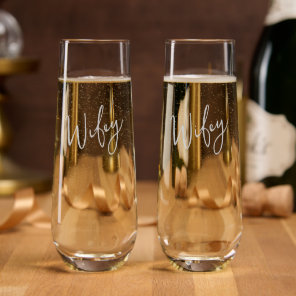 Wifey Gay Wedding Petal Press Co Elegant Etched  Stemless Champagne Flute