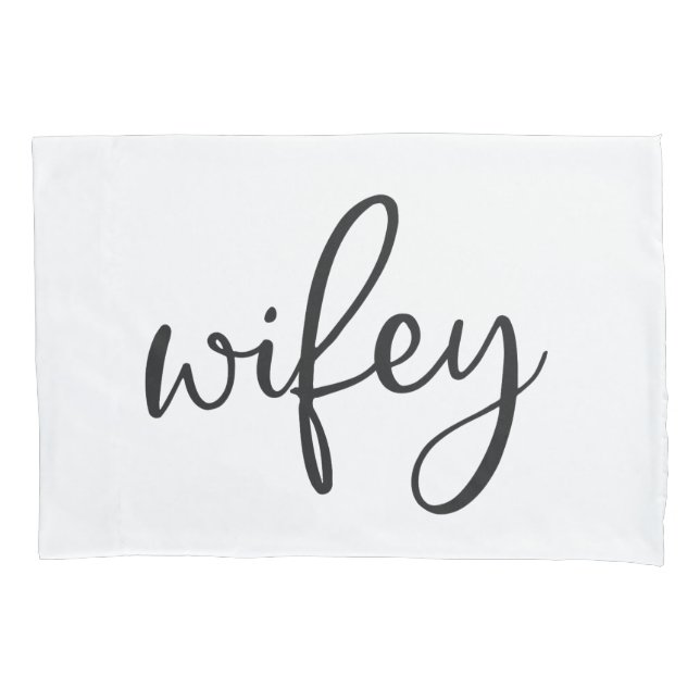 Wifey graphic black and white typography pillow case (Front)