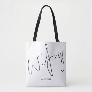 Wifey Handwriting Script Wedding Date Keepsake Tote Bag
