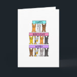 Wifey Happy Birthday Cartoon Cats Card<br><div class="desc">Three rows of cartoon cats holding up pink,  mauve and blue banners that say 'Happy Birthday Wifey'.</div>