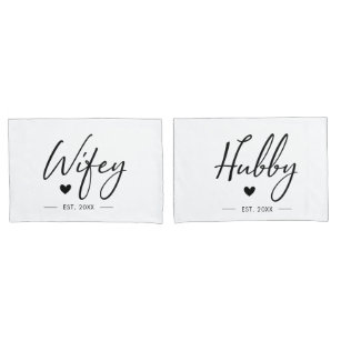 Wifey Hubby Couple Wedding Anniversary Romantic Pillow Case