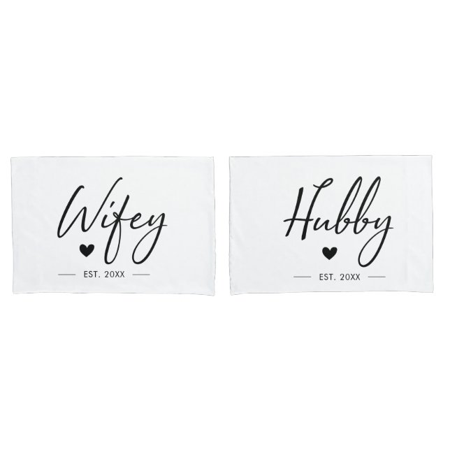 Wifey Hubby Couple Wedding Anniversary Romantic Pillow Case (Front-Set)