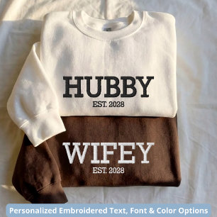 Wifey & Hubby Custom Script Bride Wedding Shower Embroidered Sweatshirt