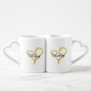 Wifey & Hubby Gold Heart Coffee Mug Set