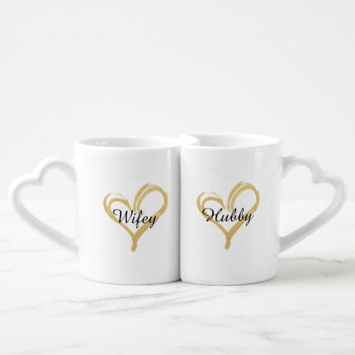 Wifey  Hubby Gold Heart Coffee Mug Set