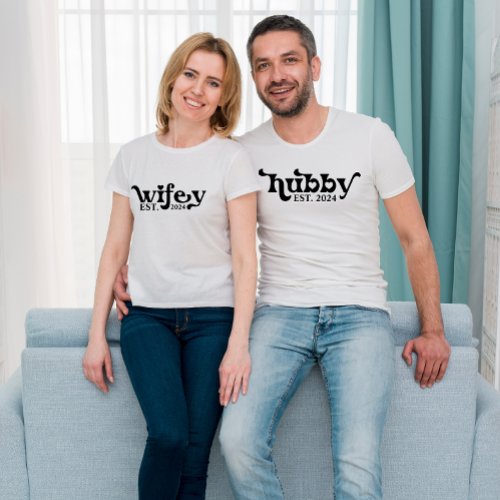 Wifey Hubby Matching Couple Wedding Custom  T_Shirt