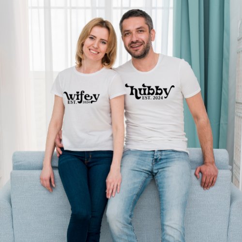 Wifey Hubby Matching Couple Wedding Custom  T_Shirt