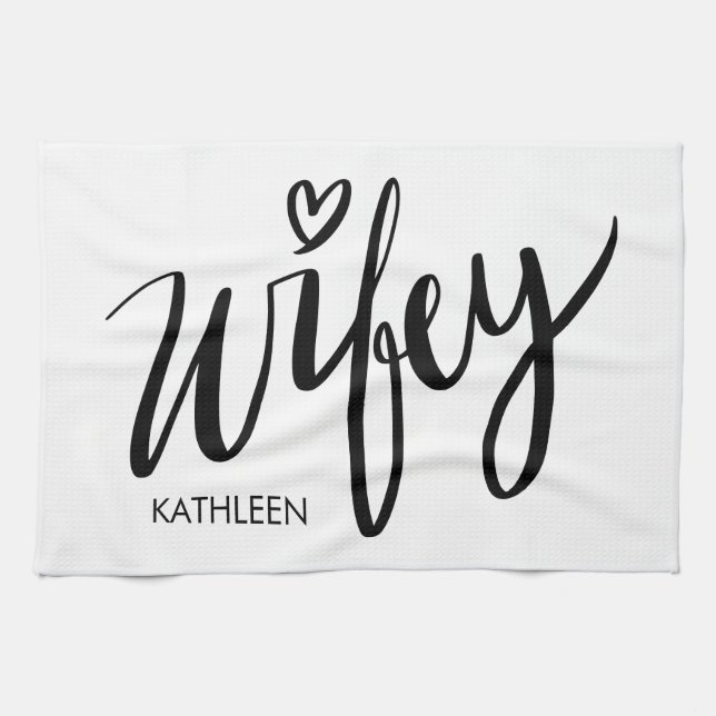 Wifey kitchen towel gift with personalized name (Horizontal)