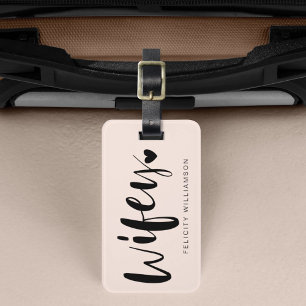 Wifey Love Stylish Black Brush Script & Stripes Luggage Tag