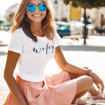 Wifey Modern Black Script White Womens T-Shirt<br><div class="desc">Clean and classic, this white tee features "Wifey" in modern black script for a polished newlywed statement. The crisp white background lets the sleek typography take center stage. Perfect for honeymoon photos, bridal events, and casual everyday wear. A versatile gift for the new wife that pairs perfectly with a matching...</div>