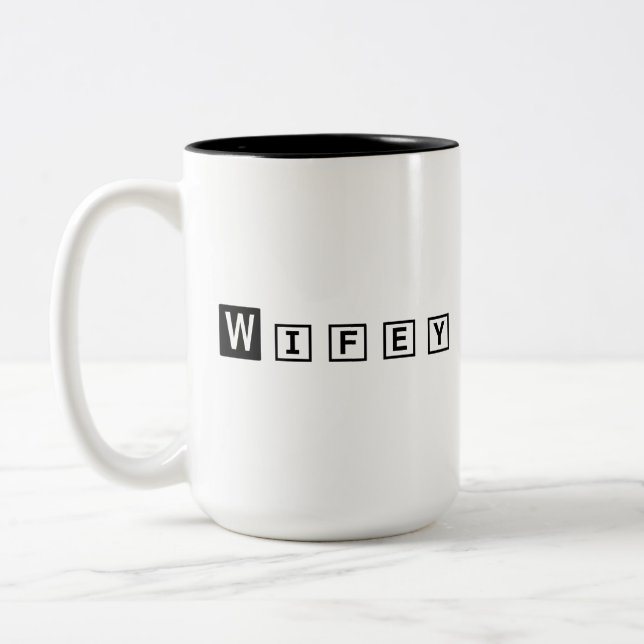 Wifey Modern Black Script White Womens Two-Tone Coffee Mug (Left)