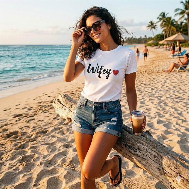 Wifey Modern Black Script Women RedHeart T-Shirt (Creator Uploaded)