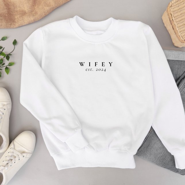 Wifey Modern Minimalist Personalized Bride Sweatshirt (Creator Uploaded)