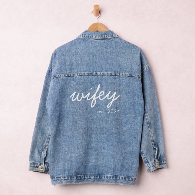 Wifey Modern Minimalist Script Personalized Bride Denim Jacket (Hangar)