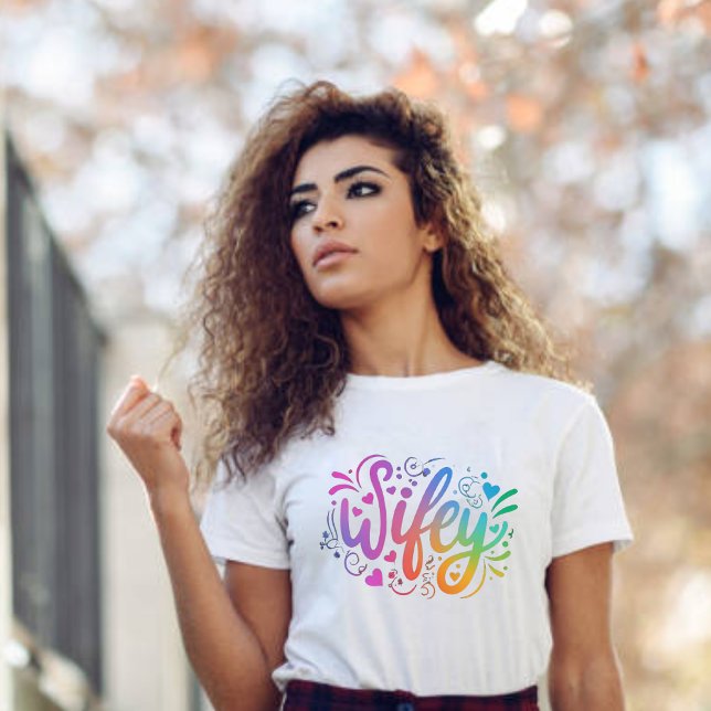Wifey Modern Multicolour Script White Womens T-Shirt (Creator Uploaded)