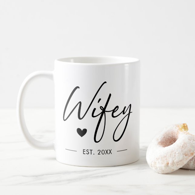 Wifey Modern Typography Wife Mrs Wedding Hers Coffee Mug (With Donut)