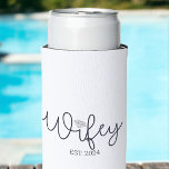 Wifey Modern Typography Wife Mrs Wedding Hers Seltzer Can Cooler<br><div class="desc">A cute cooler with the word "wifey" on it. Personalize with the wedding year. She will love to drink her seltzer out of it and it's a fun way for her to show off her new title.</div>