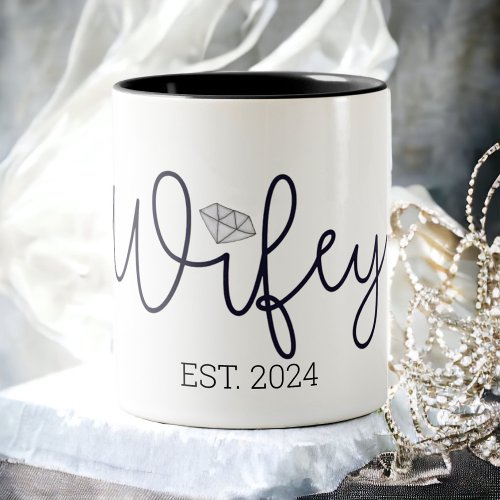 Wifey Modern Typography Wife Mrs Wedding Hers Two_Tone Coffee Mug
