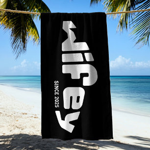 Wifey Newlywed Bride Black & White Beach Towel