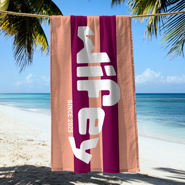 Wifey Newlywed Bride Coral Pink Stripe Beach Towel (Creator Uploaded)