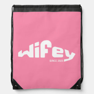 Wifey Newlywed Bride Pink & White Drawstring Bag