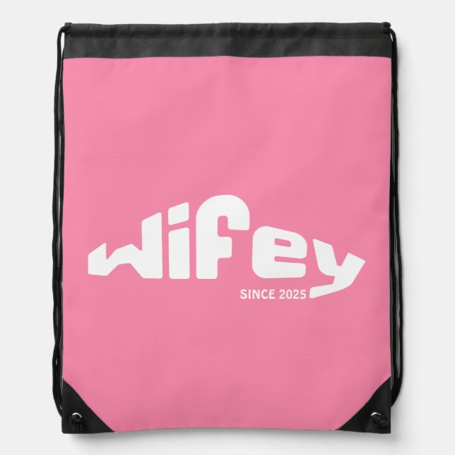 Wifey Newlywed Bride Pink & White Drawstring Bag (Front)