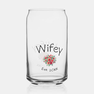 Wifey red floral est Year future wife valentine's Can Glass