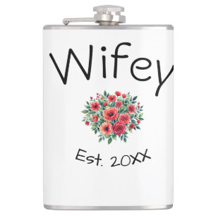 Wifey red floral est Year future wife valentine's  Flask