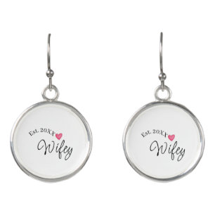 Wifey red heart est. Year future wife valentine's Earrings