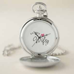 Wifey red heart est. Year future wife valentine's Pocket Watch