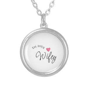 Wifey red heart est. Year future wife valentine's Silver Plated Necklace