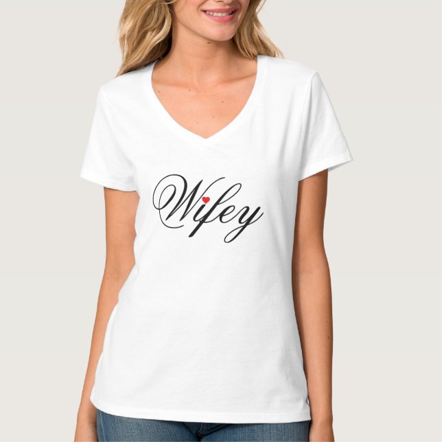 Wifey Red Heart T-Shirt V-Neck (Front)