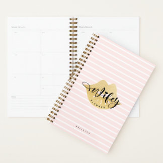 Wifey | Stylish Gold Lips & Blush Pink Stripe Planner